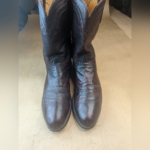 Lucchese Boots men's size 11D Exotic Genuine Black Cherry Smooth Ostrich classic - Picture 2 of 16